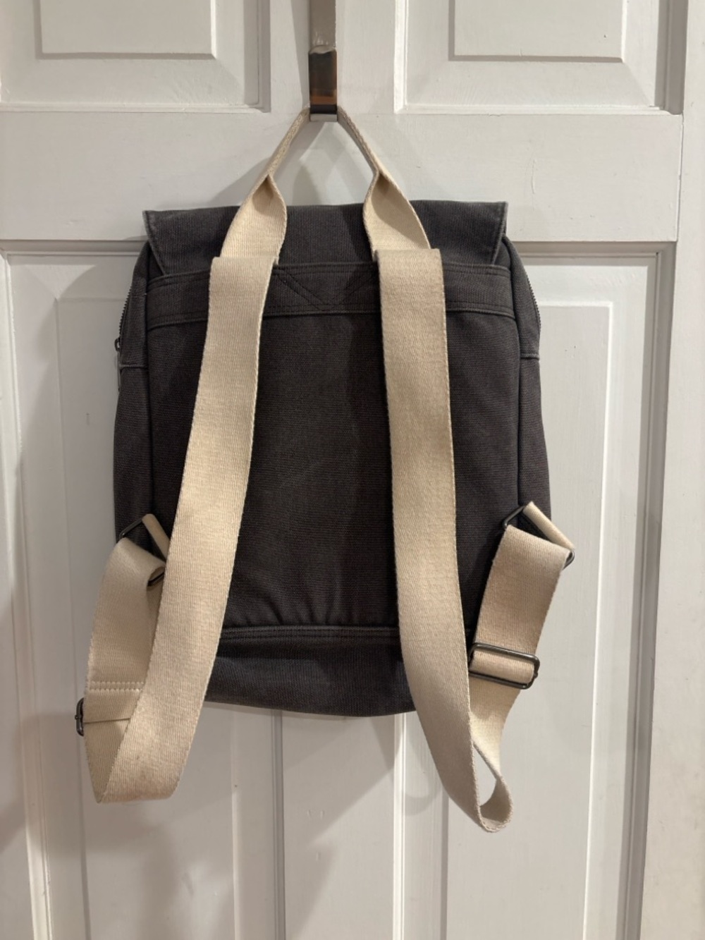 TOMS Canvas Backpack Gray Laptop Travel Casual Flap Snap Closure Unisex - Picture 5 of 11